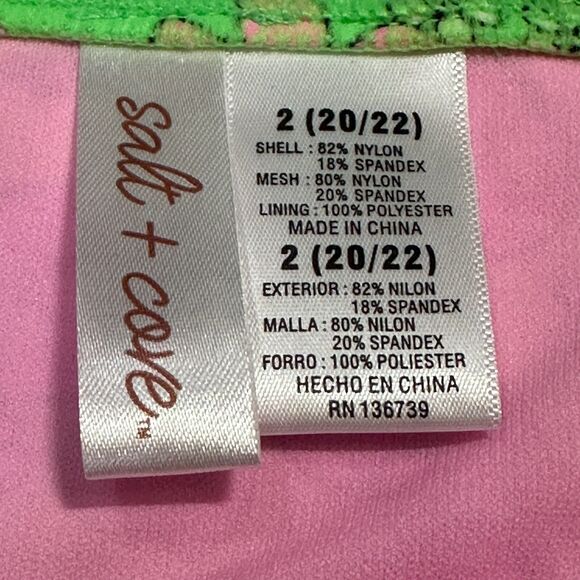 Salt + Cove NWT Bikini Bottoms 2X Peony Party Soft Side Tab Mid-Rise Green Pink - Picture 8 of 10